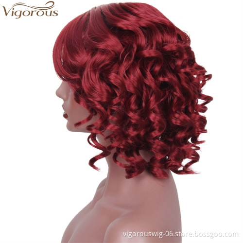 Vigorous Afro Kinky Curly Wigs For Black Women Synthetic African Fluffy Hair Red Color High Temperature Coaplay Halloween Wigs